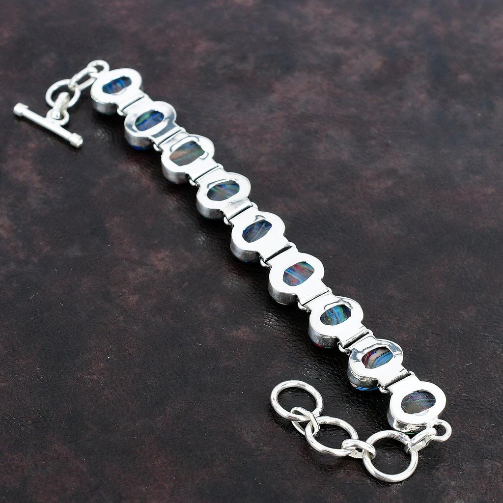 Rainbow Calsilica Bracelet 925 Sterling Silver Bracelet Handmade Bracelet Adjustable Chain Bracelet Gemstone Antique Jewelry Gifts For Him