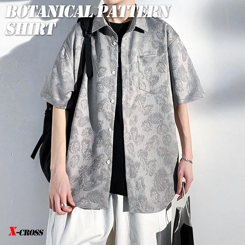 Print Short Loose Plus Korean Street Summer Soft to the Japanese Front Longer Slightly Slim Mode X-cross Men's All-Over Shirt, Sleeve, Stylish,