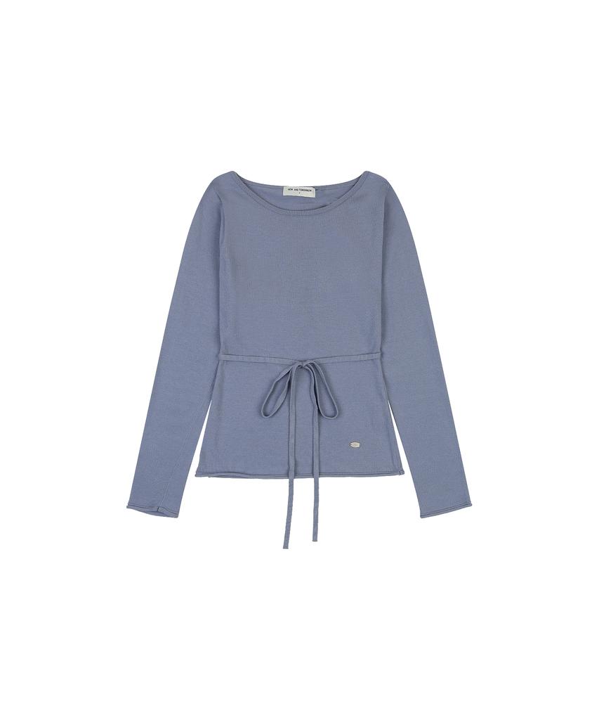 NOWANDTOMORROW W Boat Neck Knit T-Shirt [Blue]