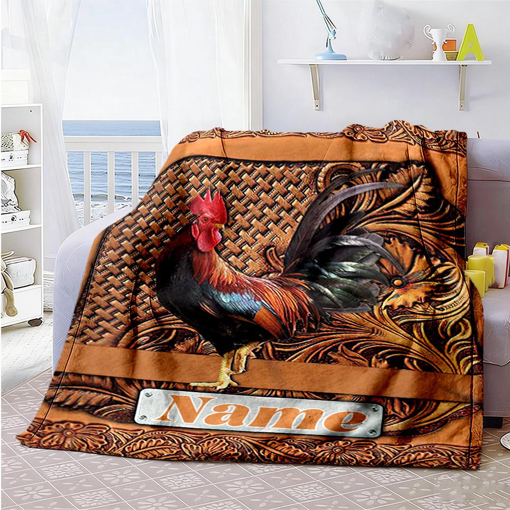 Orange Cock Customize Your Name Blanket Throw Personalized Blanket Comfortable Great for Office Home Decor Livingroom Bedding Four Seasons Universal