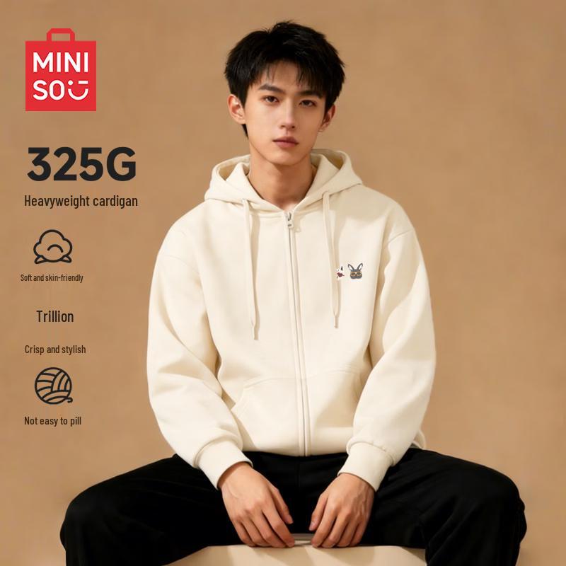 MINISO Men s Casual Hooded Zip-Up Sweatshirt M