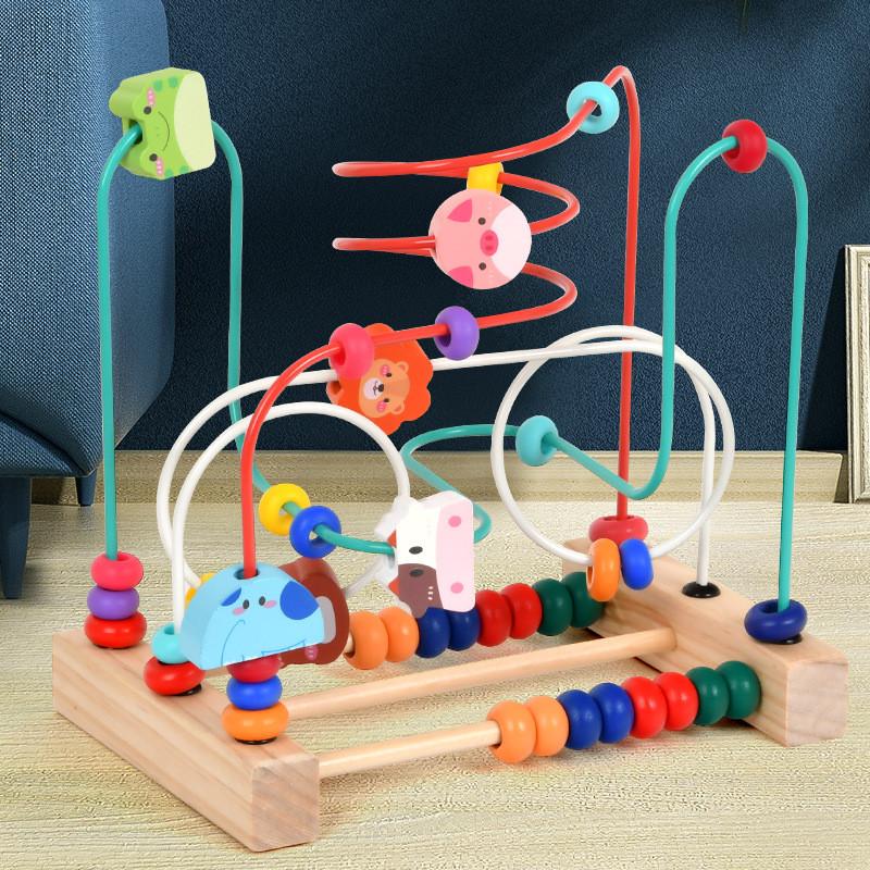 Wooden Bead Educational Stringing Toy With Animal Figures For Learning Kids