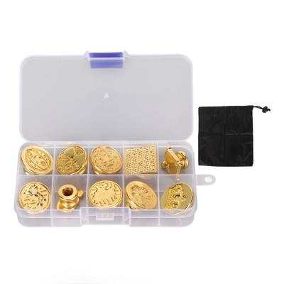 10Pcs Wax Seal Stamp Head Set Zinc Alloy Sealing Wax Stamp Heads with Storage Box for Weddings