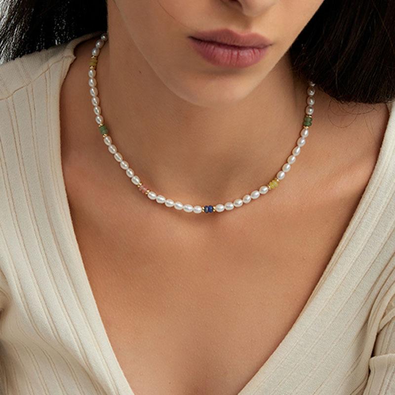 Women's Light Luxury Natural Freshwater Pearl Necklace Elegant and Fashionable Versatile Colorful Dopamine Necklace Set