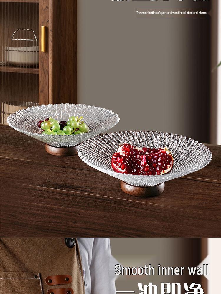 Elegant Retro Wooden High-Footed Frosted Glass Bowl for Living Room - Ideal for Snacks & Candies Display