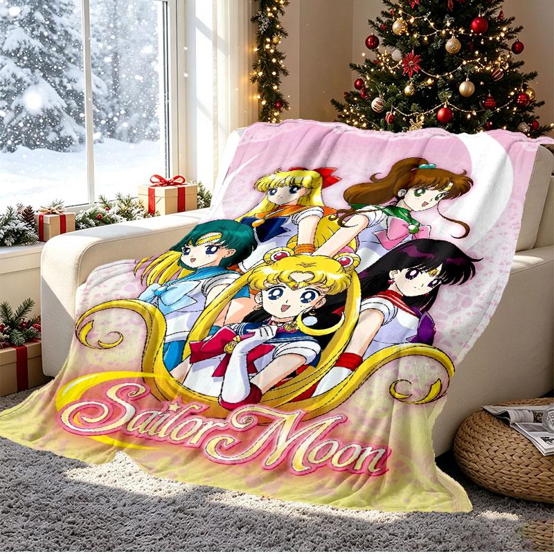 Sailor Moon Pattern Blanket for Home Decoration, Bed, Sofa, Car Travel, Camping, Suitable for All Seasons, Birthday Christmas Gift