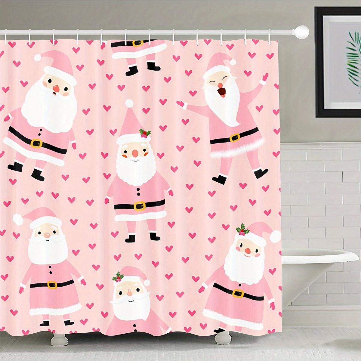 

Festive Pink And White Snowman & Santa Christmas Shower Curtain - Polyester, Machine Washable, All-Season Decor With Snowflakes W60H190(CM)-1 Pcs