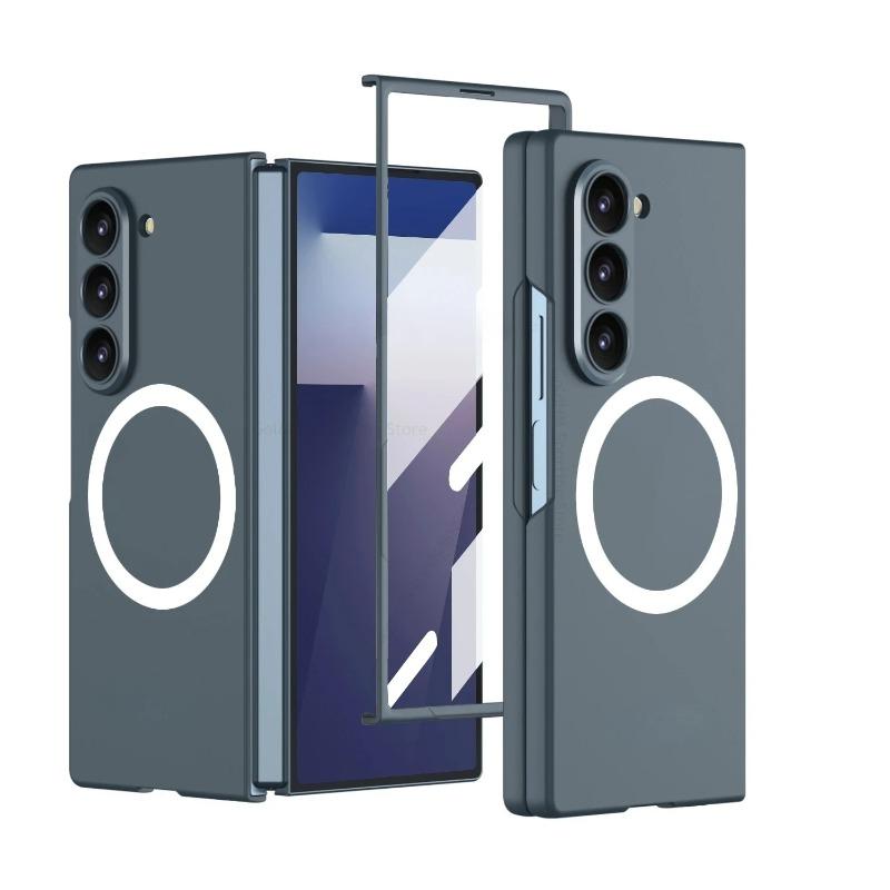 Luxury Magnetic Wireless Charging Rugged PC Case For Samsung Galaxy Z Fold 7 6 5 Full-pack Screen Front HD Film Shockproof Cover