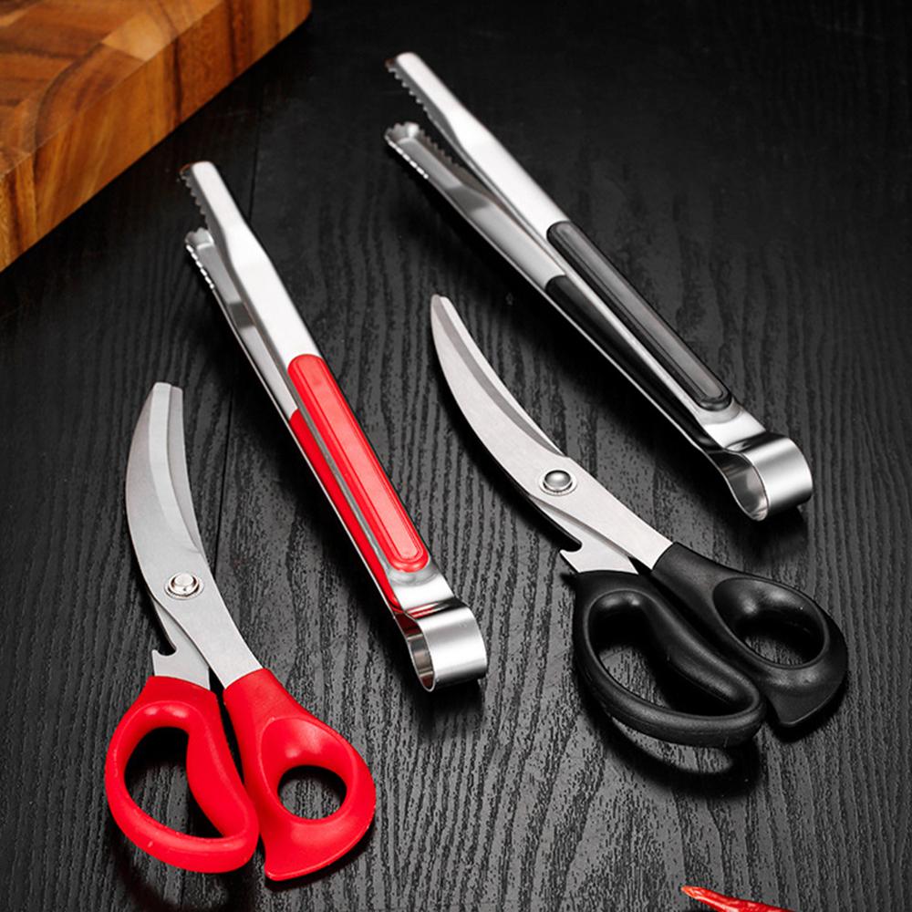 2PCS Korean Style Steel Barbecue Clip Scissors Set High-temperature Resistant Multi-purpose Barbecue Tools Durable