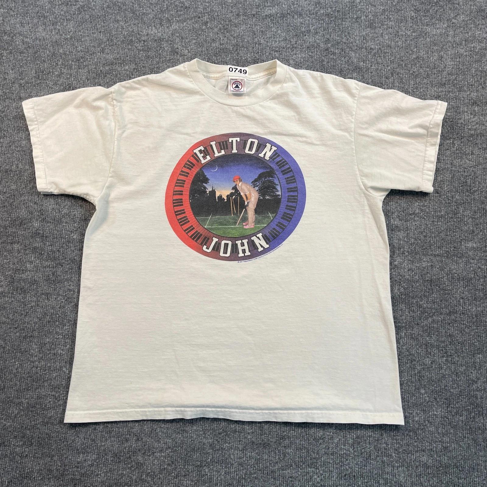 

Vintage 2001 Elton-John Cricket Greatest Hits Album Shirt Large 22x25 White XL