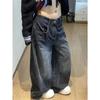 Damen Jeans Hohe Taille Vintage Design Hip Hop Gerade Baggy Denim Hose Street Y2K Amerikanischer Stil Weite Bein Jeanshose