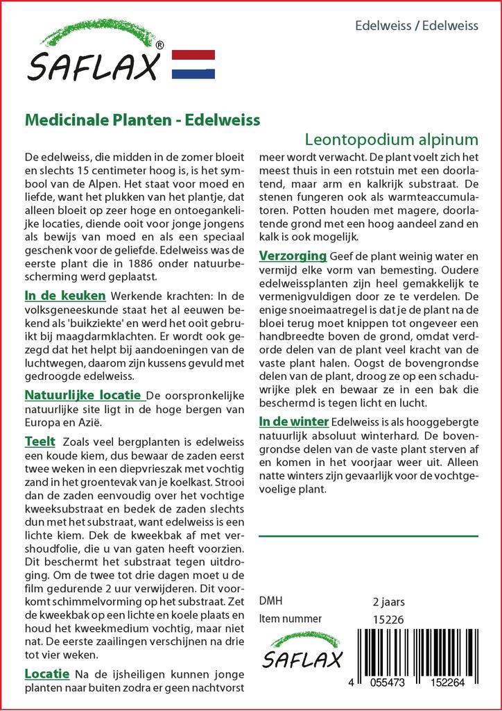 SAFLAX Garden In the Bag - Edelweiss - 500 Seeds - With Substrate In a Fitting Stand Up Bag - Leontopodium Alpinum