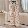 Cotton Silk Family Spring and Autumn Women's Cotton Silk Pajama Pants Wide-leg Pants Thin Artificial Cotton Can Be Worn Outside Casual Home Pants