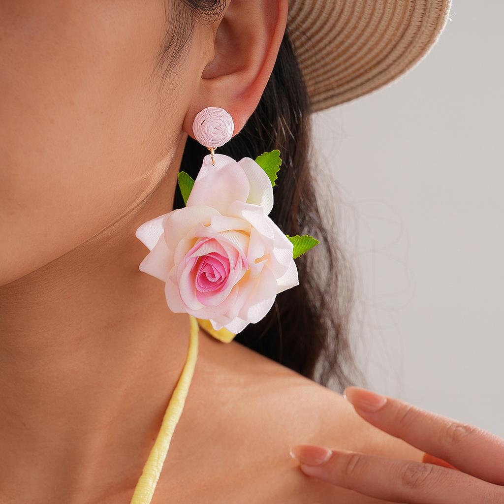 Steel needle raffia fabric flower earrings fresh vacation style stud earrings personalized high-grade earrings