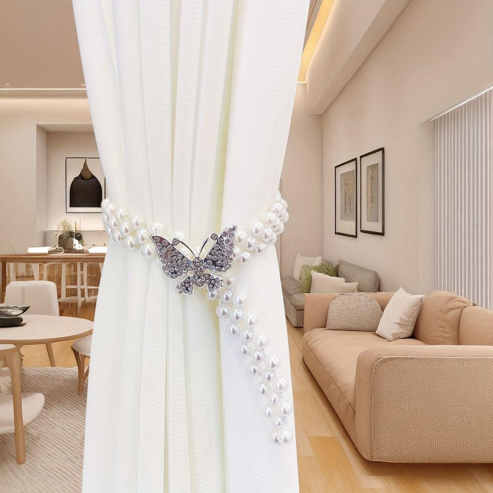 Creative Imitation Pearl Curtain Ties Butterfly Clips Window Curtain Tie Belts Shower Curtains