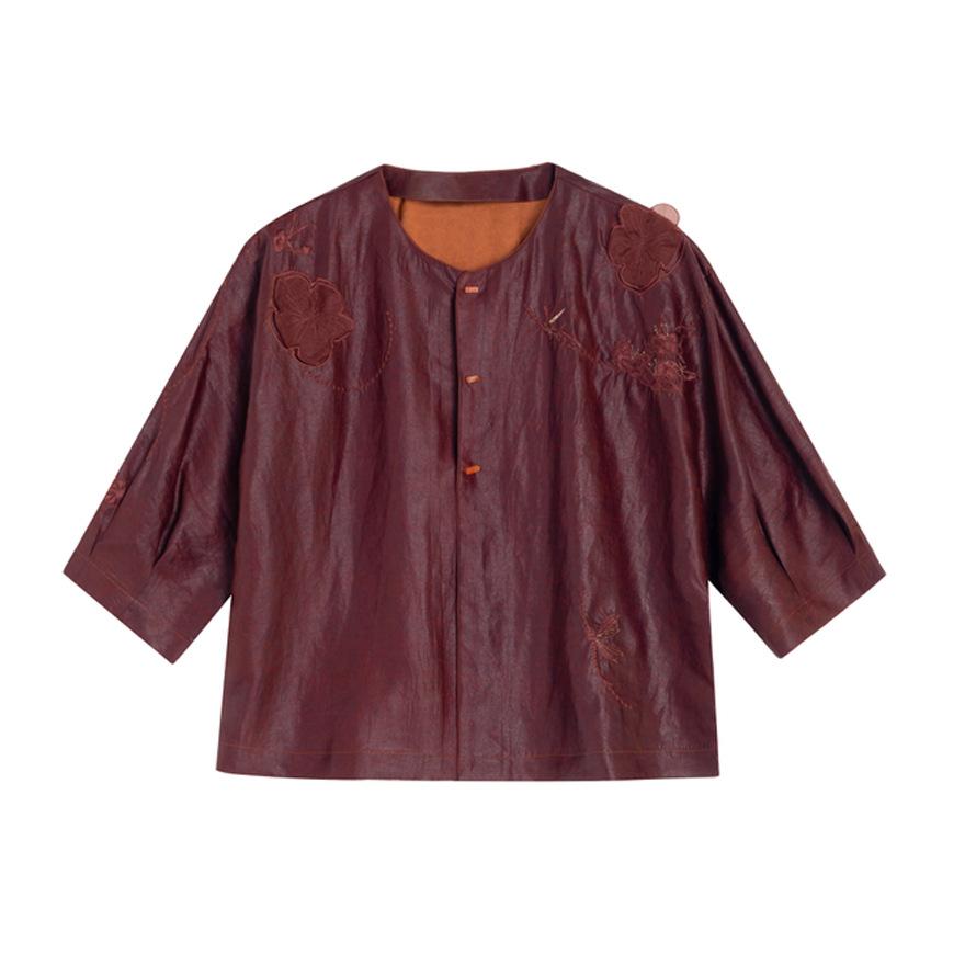Design Sense Fragrant Cloud Yarn Silk Shirt Women's Seven-quarter Sleeve Summer New Round Neck Mulberry Silk Top