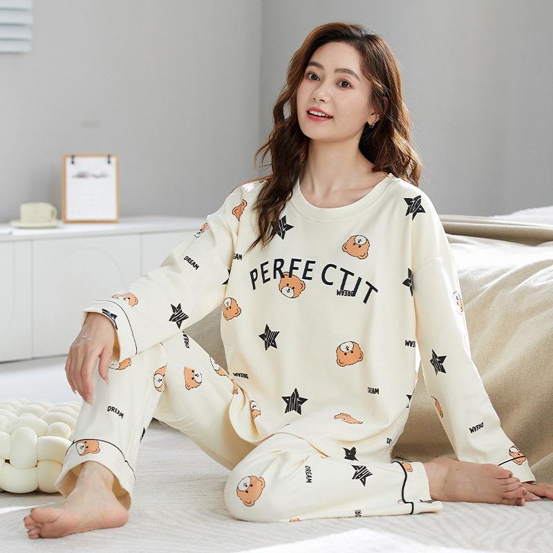 Damen Langarm Baumwoll-Pyjama-Set für Herbst/Winter