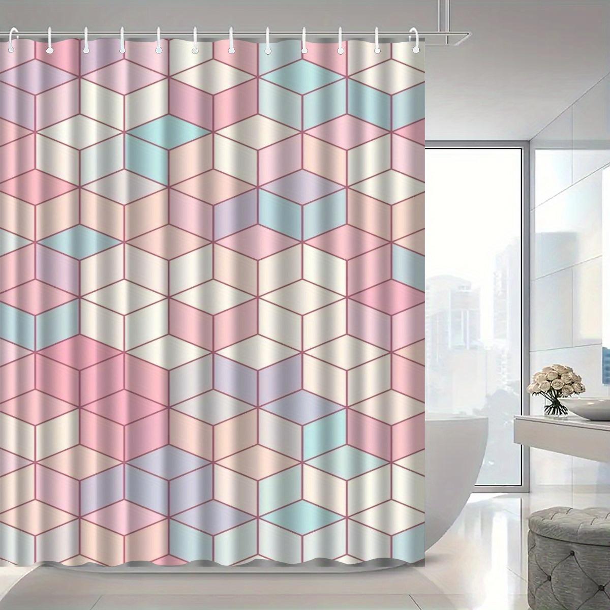 

Hexagon Plaid Shower Curtain, Pastel Colors, Machine Washable Polyester With Hooks, Modern Bath Decor W60H190(CM)-1 Pcs