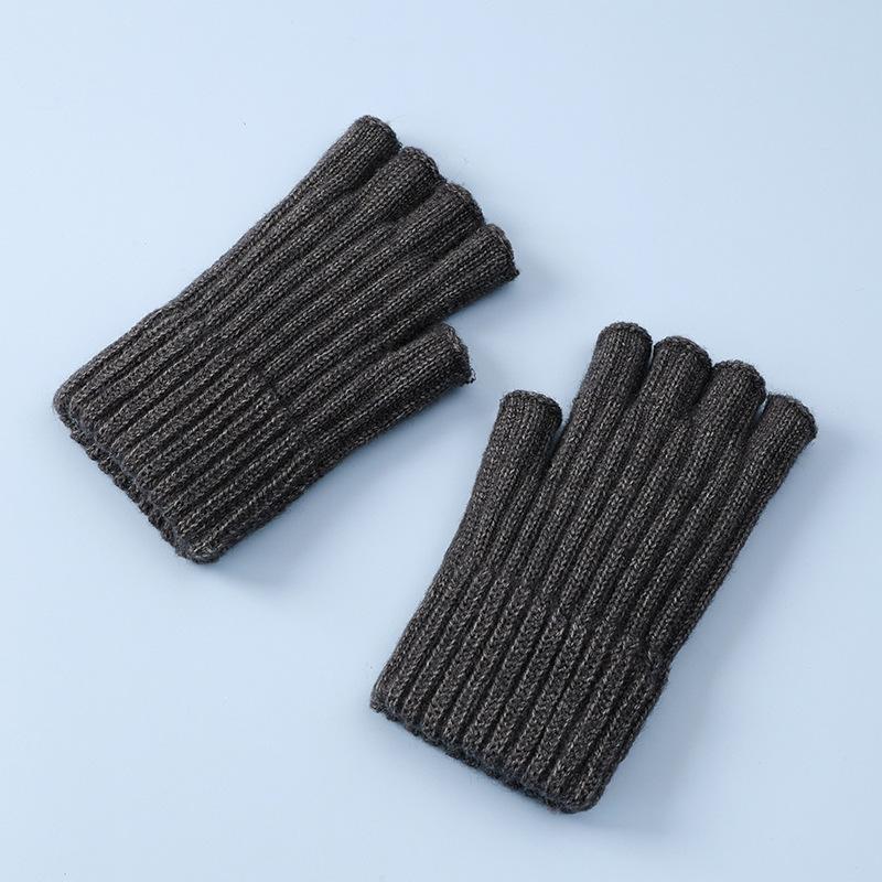Student Gloves Men's Autumn and Winter Cold-proof and Warm Knitted Wool with Bare Fingers Half-section Riding and Driving Thickened Half-finger Gloves
