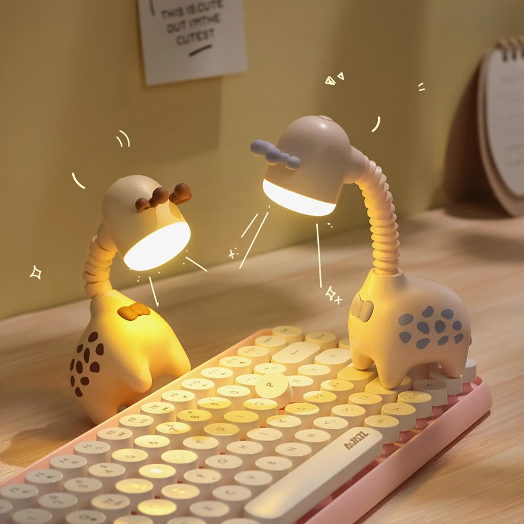 1 USB Rechargeable Miniature Retractable Giraffe Table Lamp, Reading and Ambient Night Light, Portable, for Outdoor, Bedroom, Study Room
