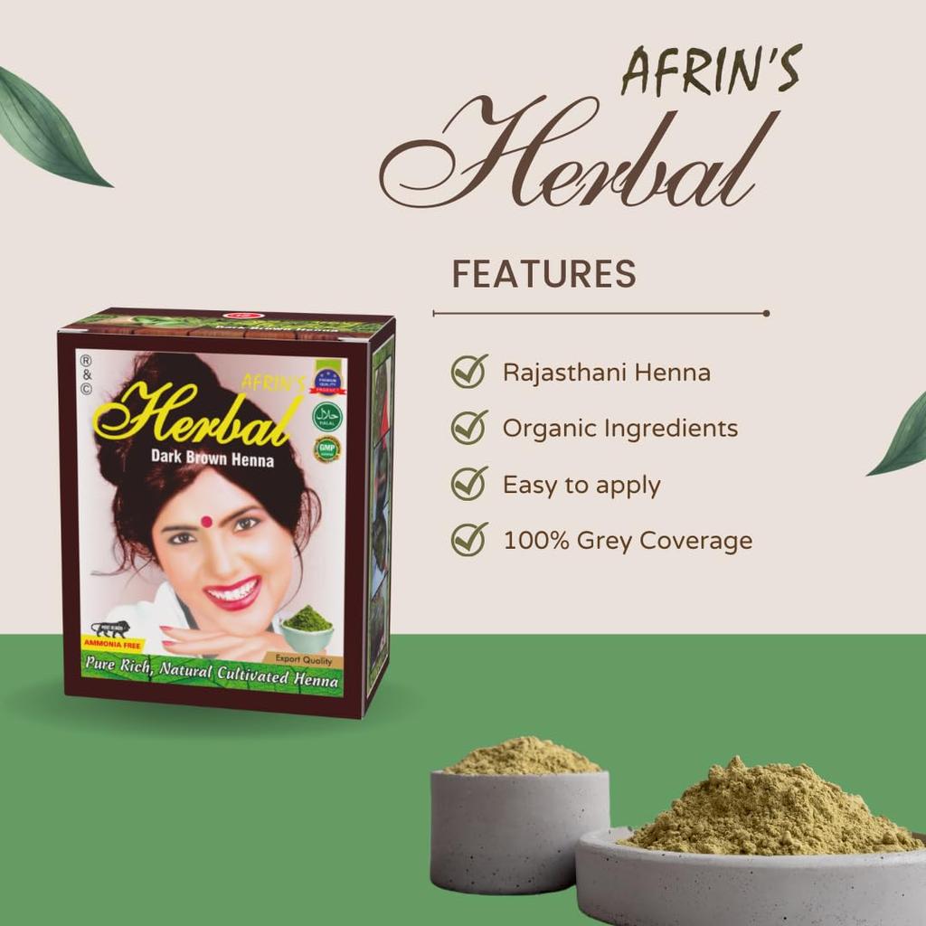 RKS Natural AFRIN's Hair Colour for Women and Men | Dark Brown Henna Powder Hair Color | 100% Pure & Herbal Dye for Hair Colour | Henna Colour Dye