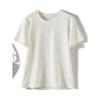 Soft Glutinous Woven Cotton Flocking Jacquard Techniques! Women's Summer Close-Fitting Short-Sleeved Round Neck Comfortable Three-Dimensional T-shirt