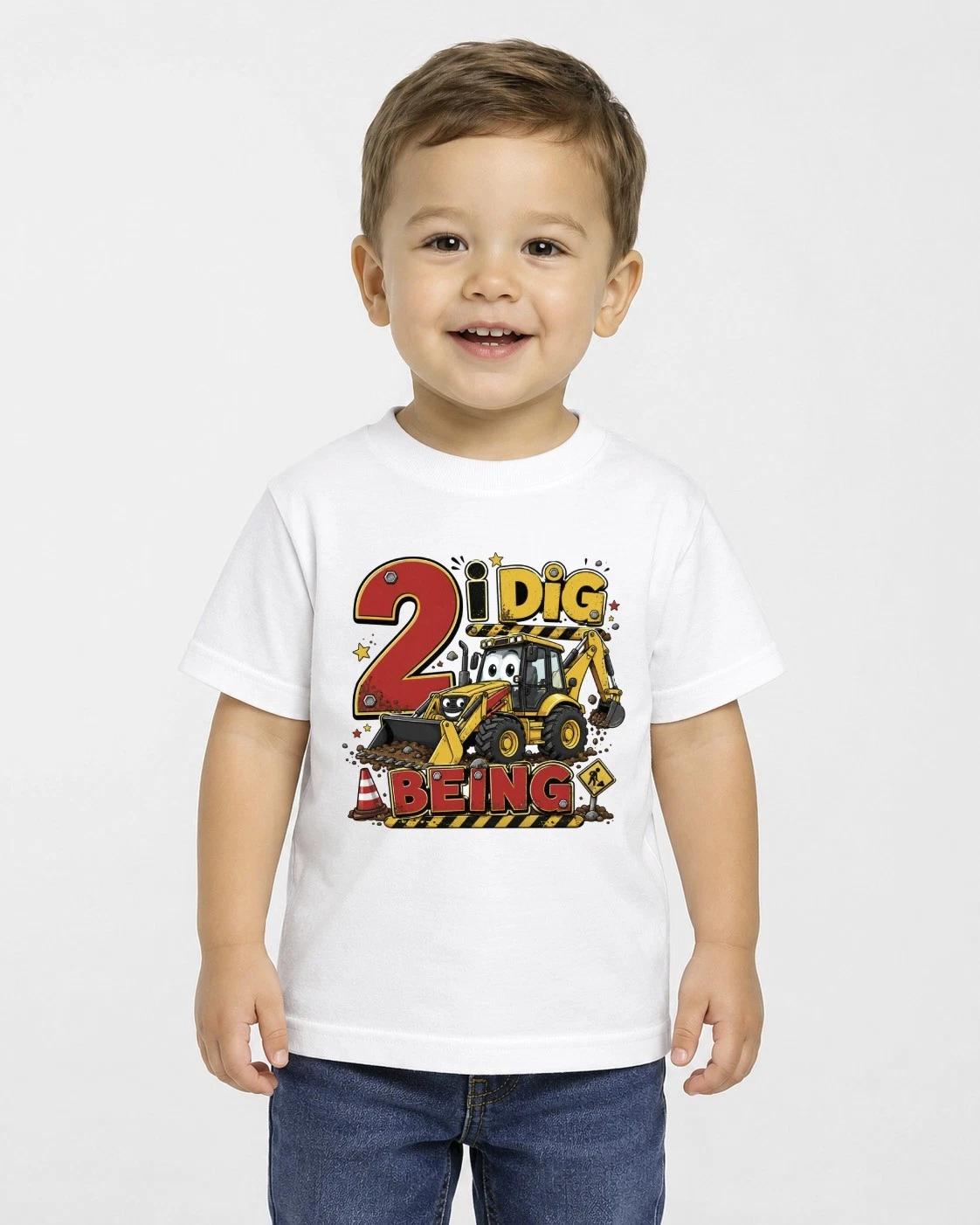 Boys 2nd Birthday Children s Children s Children s T Children s T-shirt I Dig Being 2 Digger Construction Tee Party Gift 100