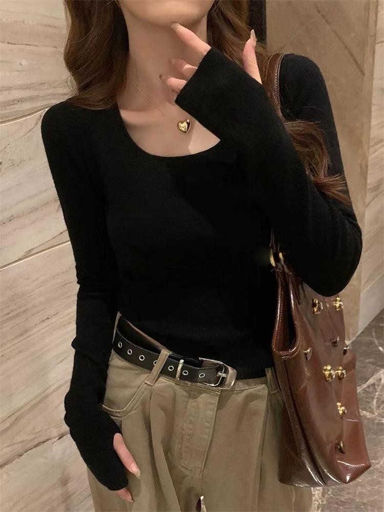 LIMEIZI Korean Style Square Neck Slim Fit Knit Sweater for Women - Autumn/Winter Fashion Base Layer