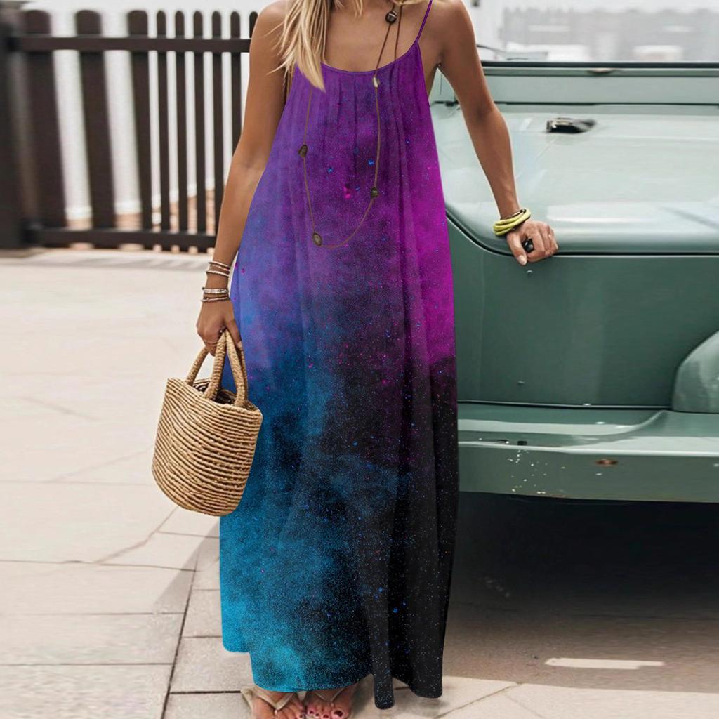 Dámské Módní Ležérní Volné Šaty s Květinovým Potiskem a Úzkými Ramínky Bez Zad