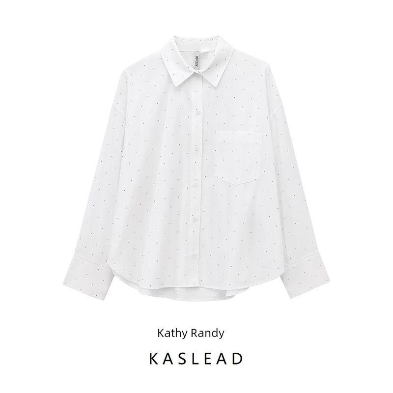 Kaslead New Arrival Women's Fashion Style Fashion Large Profile Rhinestone Embellished Shirt 1266764