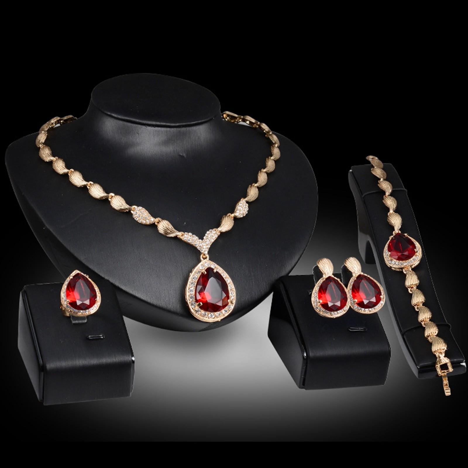 

Women S Jewelry Necklace Earrings Ring Bracelet Set Of Four Party Fashion Accessory Belly Rings One Size червоний