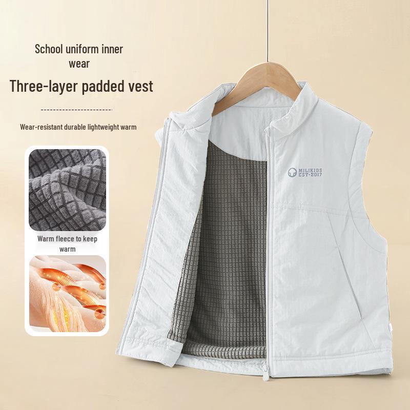 

Детский хлопковый жилет на флисовой подкладке 2025 - Теплая осенне-зимняя куртка без рукавов для мальчиков 140 cm белый