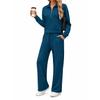 Women's Casual Half Zip Hoodie with Collar and Wide Leg Pants Set