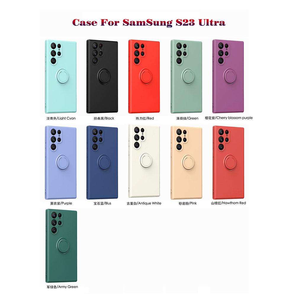 for Samsung Galaxy S24 S23 S22 S21 FE Plus Ultra Case Liquid Silicon Ring Holder Stand Cover Soft Shell Anti-fall NonSlip Fundas