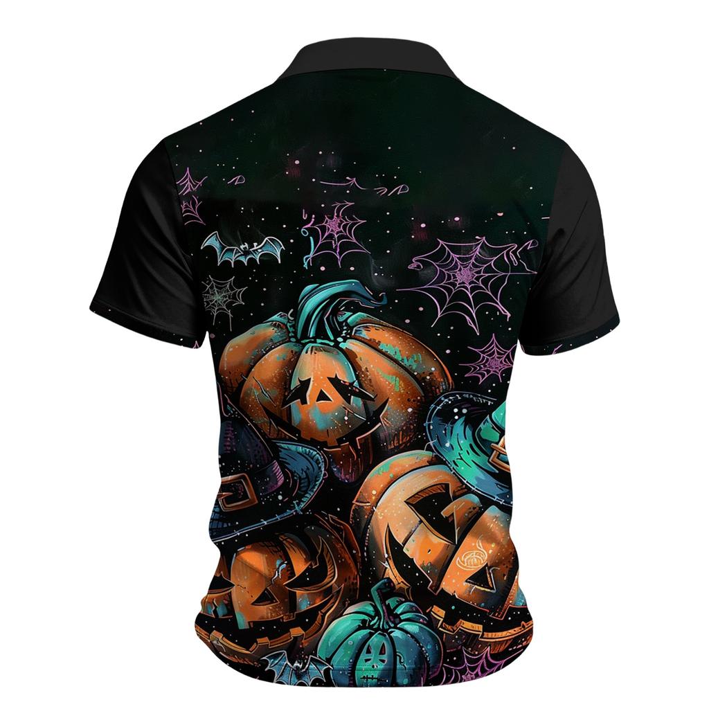 Men's Halloween Short Sleeve Casual Shirt with Turn Down Collar