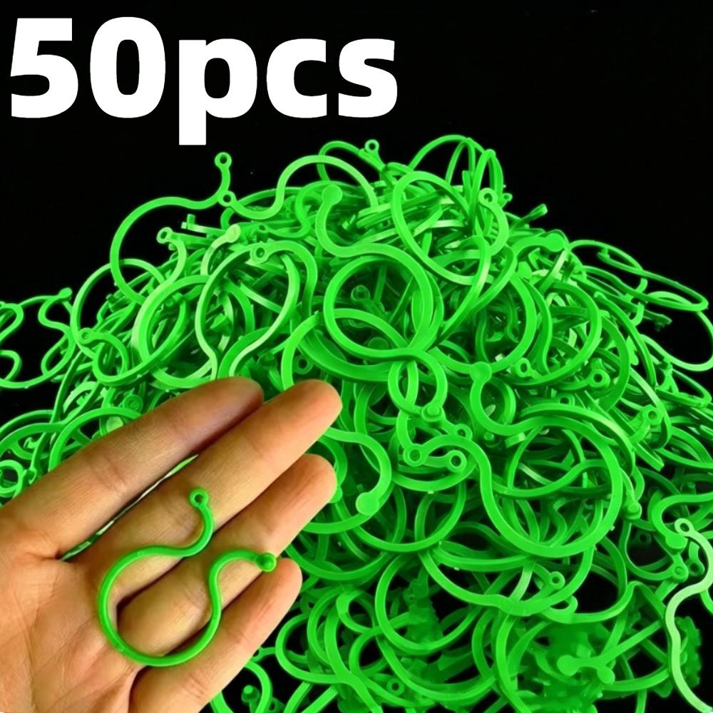 50/100/500 шт. Пластиковые зажимы для подвязки садовых лоз, кольцо-пряжка для связывания растений, крючок для садовых помидоров и виноградной лозы, инструмент для поддержки растений 50pcs зелёный