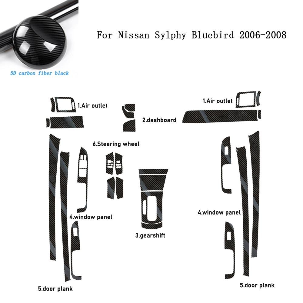 Carbon Fiber For Nissan Sylphy Bluebird 2006-2008 Car Film Interior Sticker Center Console Gear Dashboard Air Door Handle Lift Panel