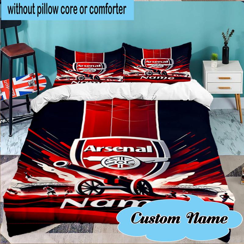 Custom Name Arse-nal Football Crest Bedding Set 3pcs, Bedding Set Including 1pc Duvet Cover And 2pcs Pillowcases for Bedroom, Dormitory Gift