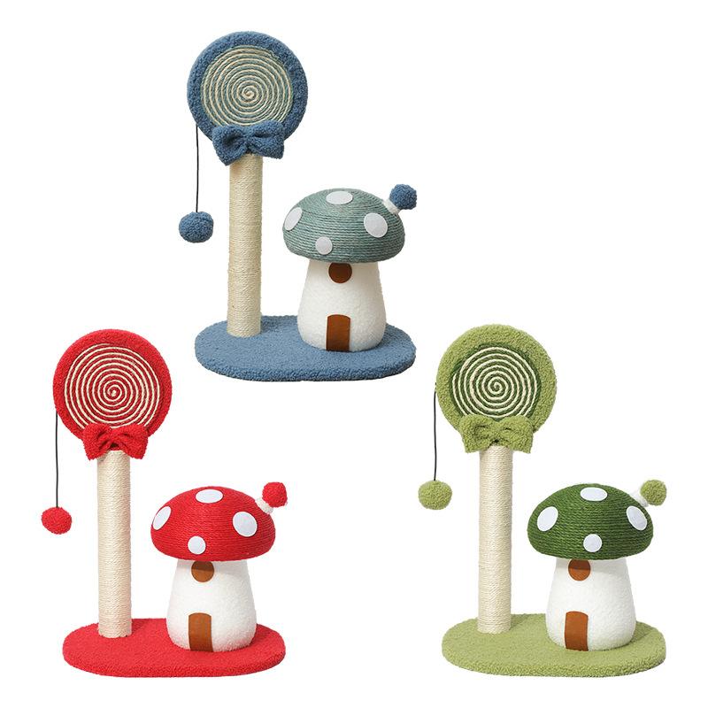 Mushroom Design Cat Scratching Post , Natural Sisal Cat Scratcher with Stable Base, Durable Non-Shedding for Indoor Cats