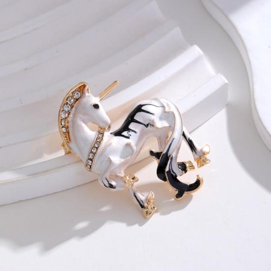 Broche Émail Licorne Blanche Alliage Forme Animale Épinglette Strass Broche Licorne pour Manteaux Chapeaux Écharpes Sacs