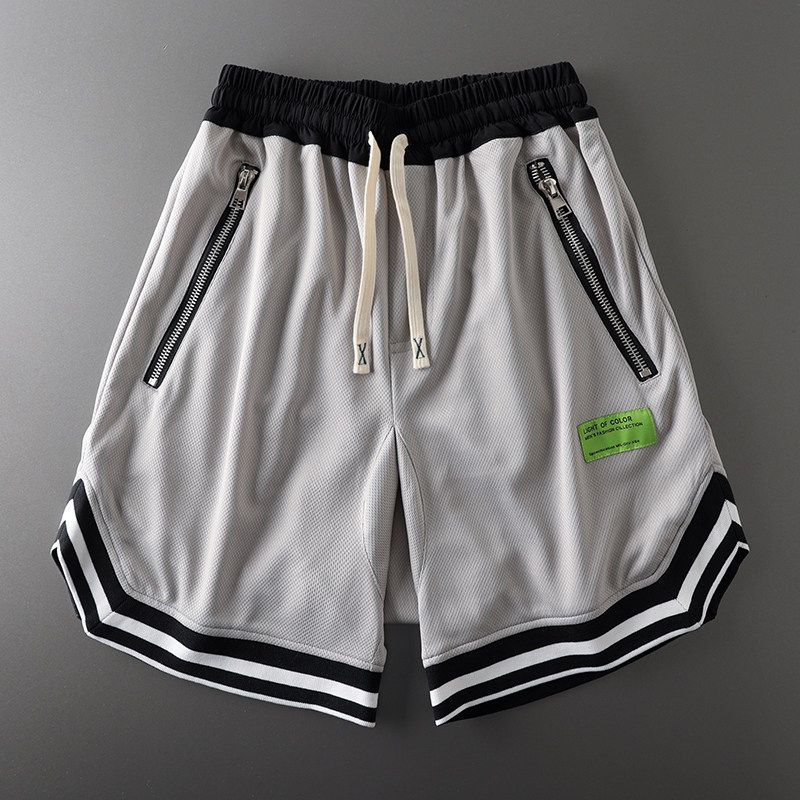 Fashion Brand Foreign Trade End Order Cut Label Mesh Hip Hop Shorts Grey M