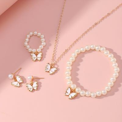 Butterfly Zircon Set Imitation Zircon Romantic Bracelet Ring Necklace Earring Set Women Wedding Dinner Dress Accessories