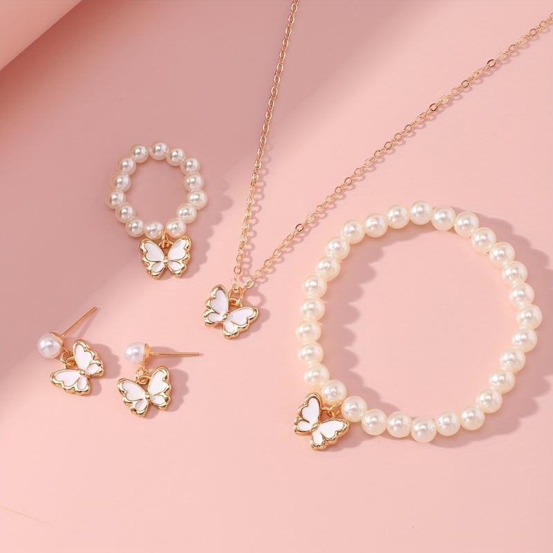 Butterfly Zircon Set Imitation Zircon Romantic Bracelet Ring Necklace Earring Set Women Wedding Dinner Dress Accessories