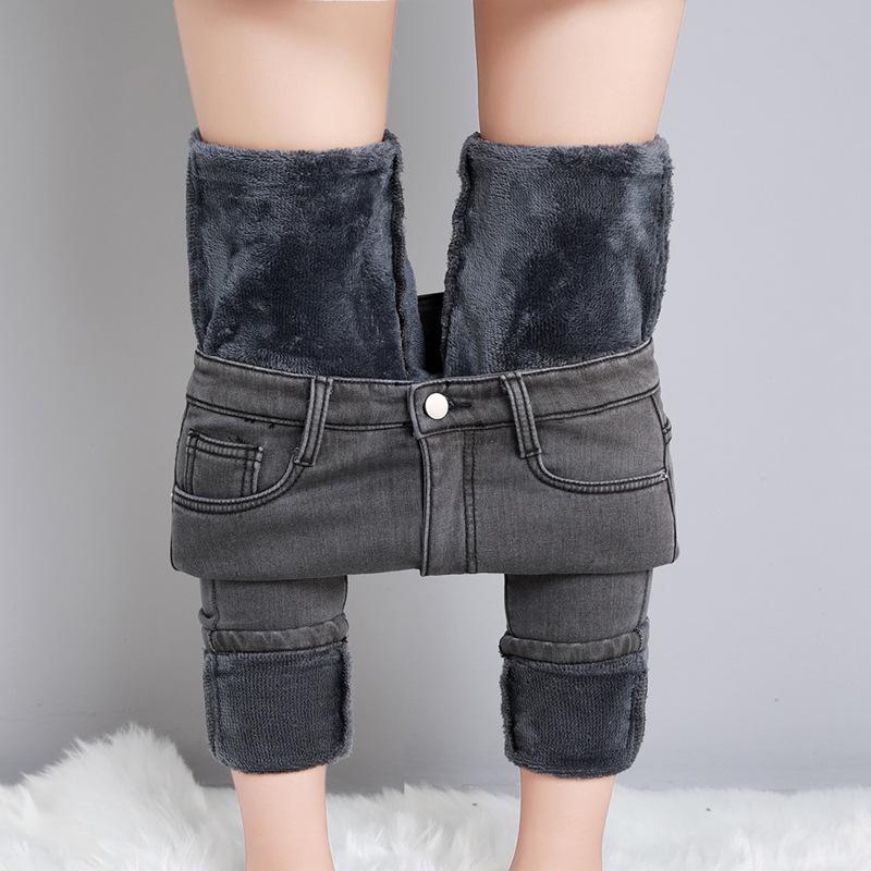 Smoke Gray Velvet High-Waisted Stretch Skinny Jeans for Women - 2022 Autumn/Winter 26