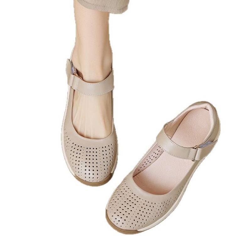 Retro wedge heel Velcro mother shoes women's autumn new hollow breathable women's shoes simple women's sandals