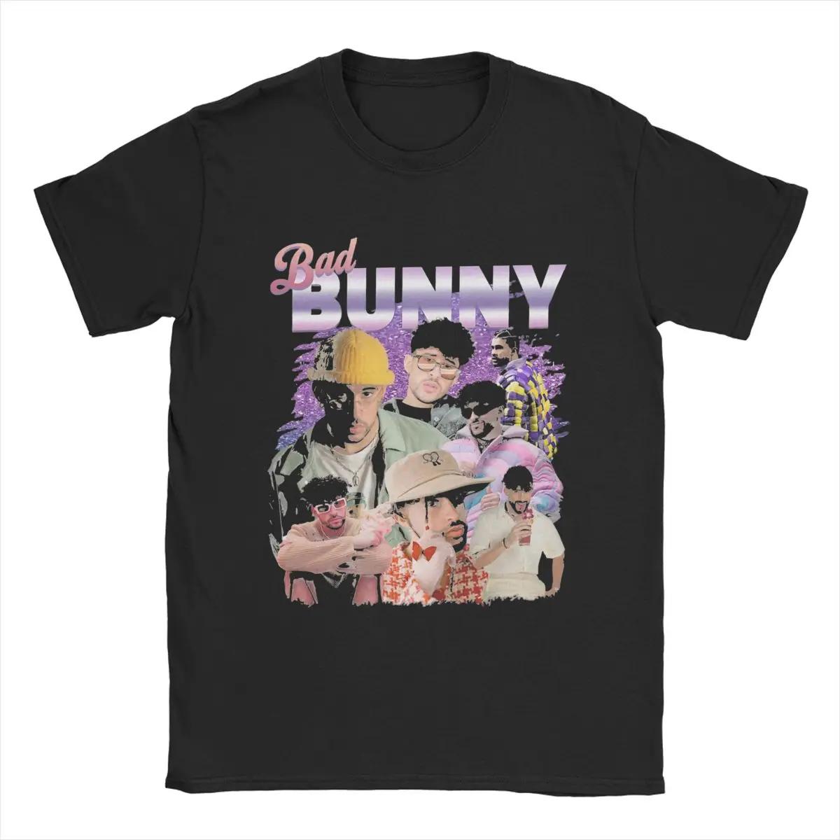 

Футболки Bad Bunny мужские из чистого хлопка модные футболки с круглым вырезом футболки с коротким рукавом одежда большого размера S чёрный