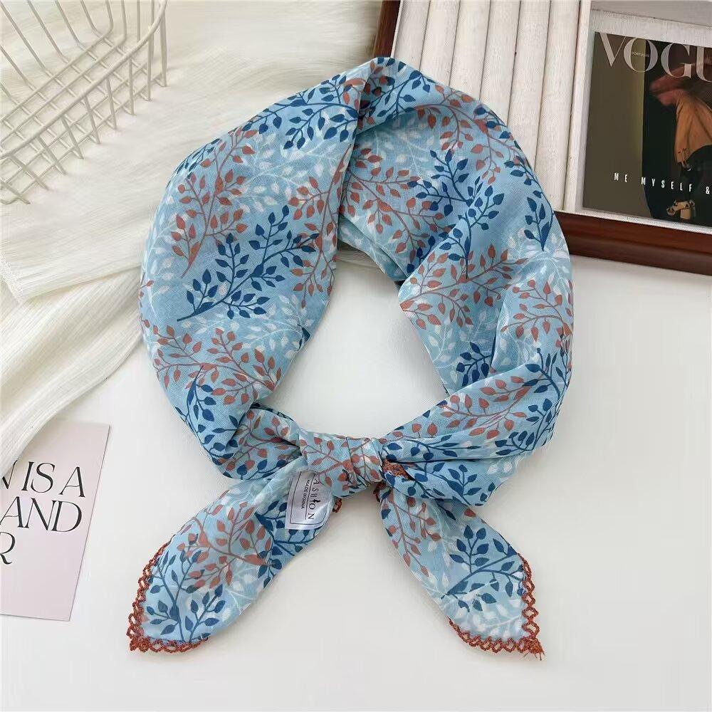 Хлопковый маленький квадратный шарф Ретро Литературный Маленький шелковый шарф Женский Маленький свежий Декоративный Накидка на шею Красный Модный шарф Принт 70*70cm