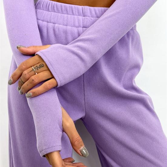 Women 2 Piece Lounge Set Long Sleeve Cropped Pullover Top Wide Leg Pants Set Fall Crewneck Tracksuit Casual Outfits