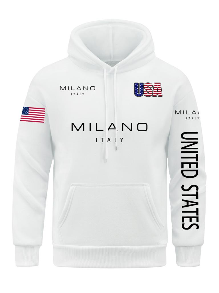 Milano Letter Herren Hoodies Amerikanische Flagge Hoodie Pelzfutter Fleece Kapuzenpullover Mann Freizeit Frühling Herbst Kleidung