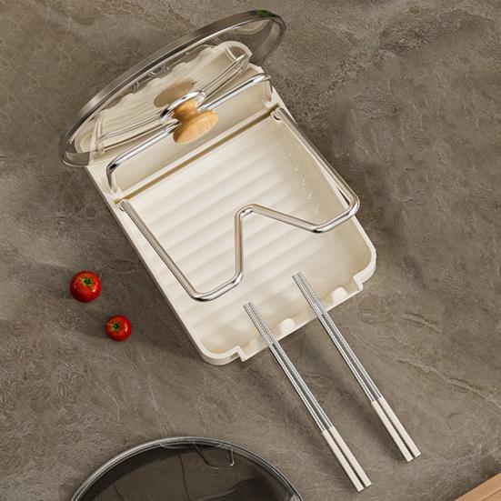 Pot Lid Storage Rack Kitchen Pot Lid Stand with Drain Tray Spoon